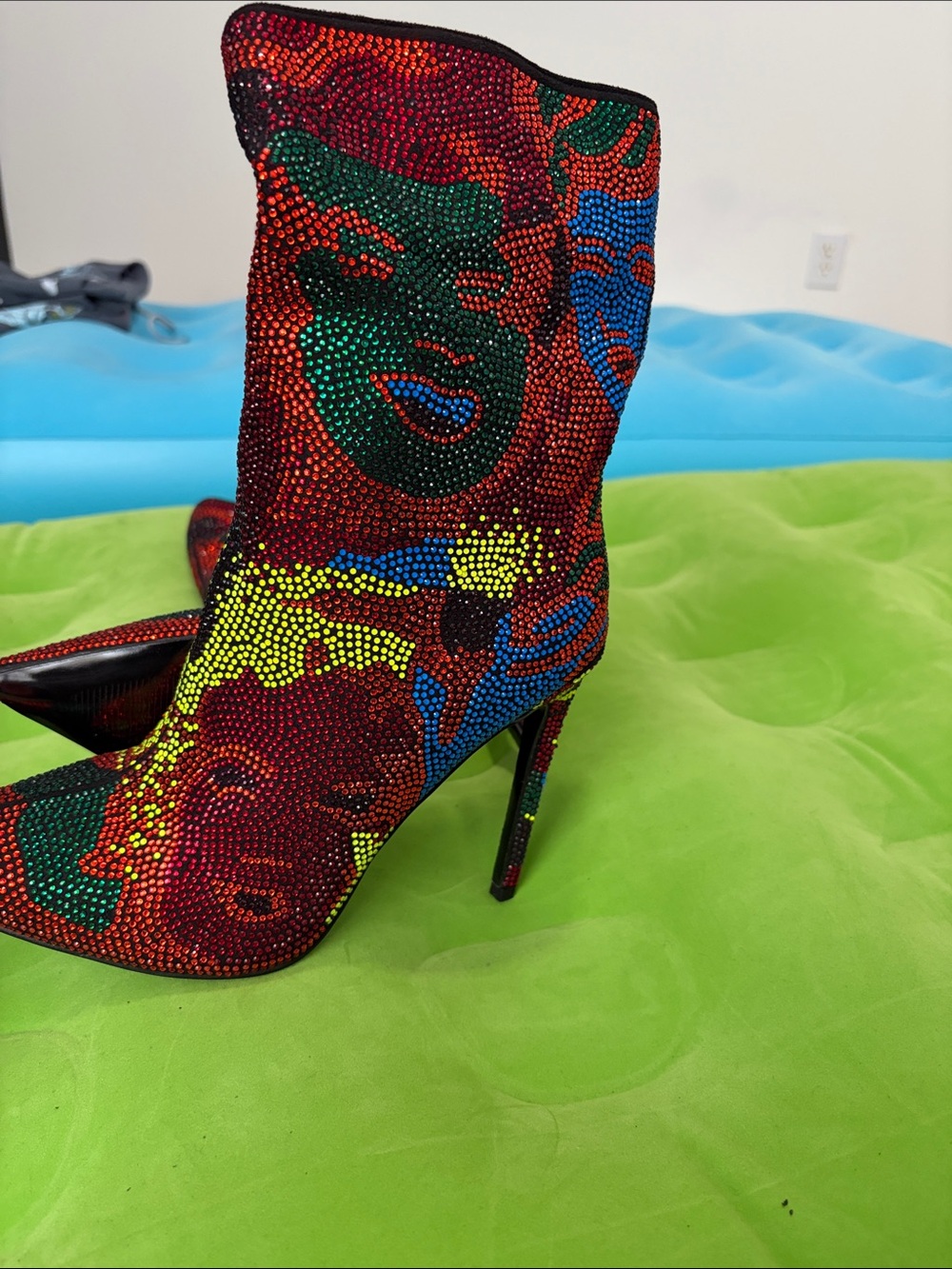 Crystal Embellished Multicolor Stiletto Ankle Boots